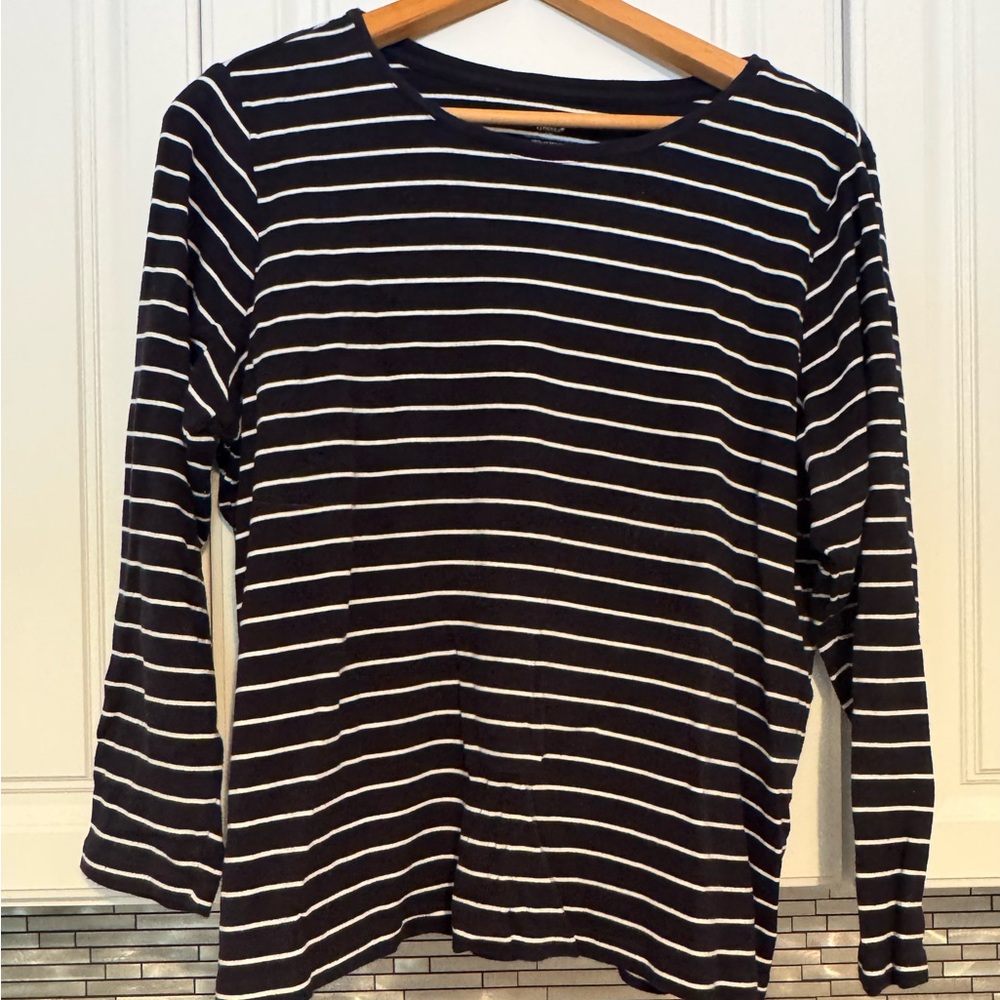 Navy and white striped shirt